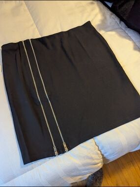 Philosophy Black Mini Skirt with Dual Silver Zippers